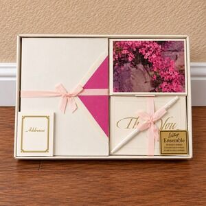 Whiting's Ensemble Vintage 90s Stationery Set Pink Floral 48 Sheets + Thank you